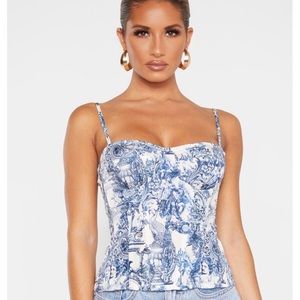 Blue and white "corset"